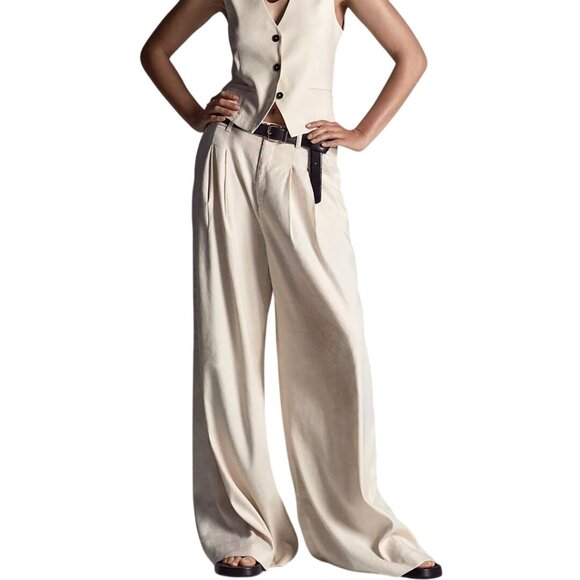 Anthropologie Maeve The Avery Pleated Wide Leg Trousers Linen Edition Size 8 - Picture 5 of 9